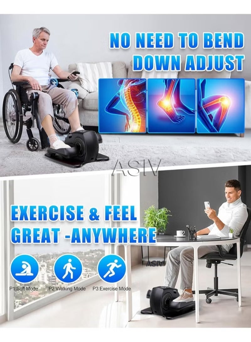 أسيف جهاز تمارين بيضاوي الشكل تحت المكتب، جهاز تمارين الساق البيضاوي لكبار السن، مجمع بالكامل، جهاز تمارين دواسة كهربائي محمول وهادئ مع جهاز تحكم عن بعد و12 سرعة قابلة للتعديل، أسود - Image 2